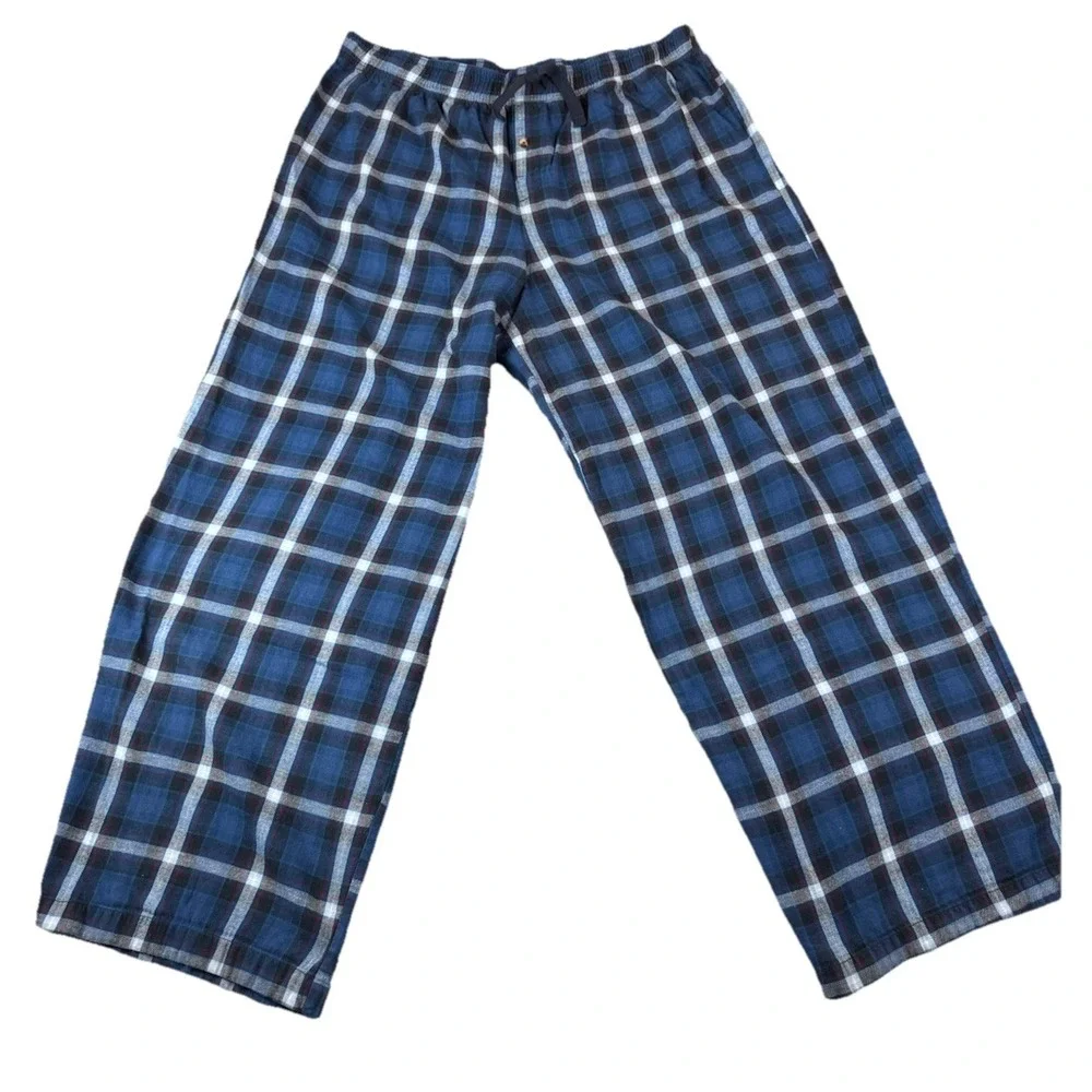 Disney Store Men Sleepwear XL Blue‎ Plaid Mickey Mouse Embroidered Back Pocket